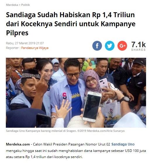 8 Bulan Kampanye, Prabowo - Sandi Habiskan Dana Rp 211 Miliar
