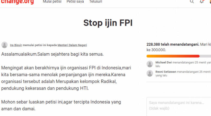 Viral, Ada Petisi Agar Tolak Perpanjang Izin FPI