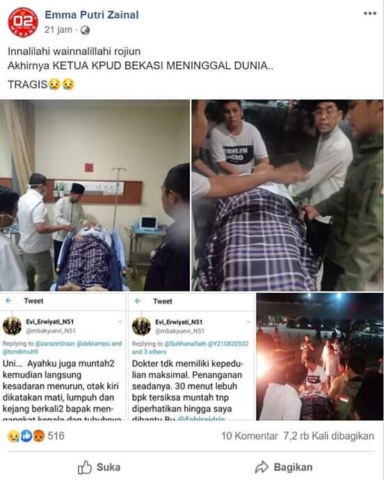 Bawaslu: Kabar Ketua KPUD Bekasi Meninggal adalah Hoaks