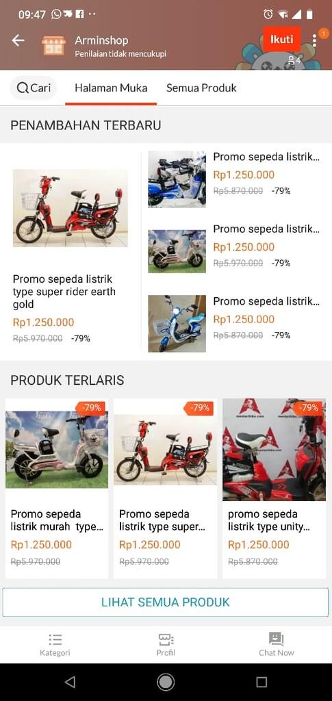 Hati hati penipuan Sepeda Listrik - Selis di online store, Kronologi Terlampir
