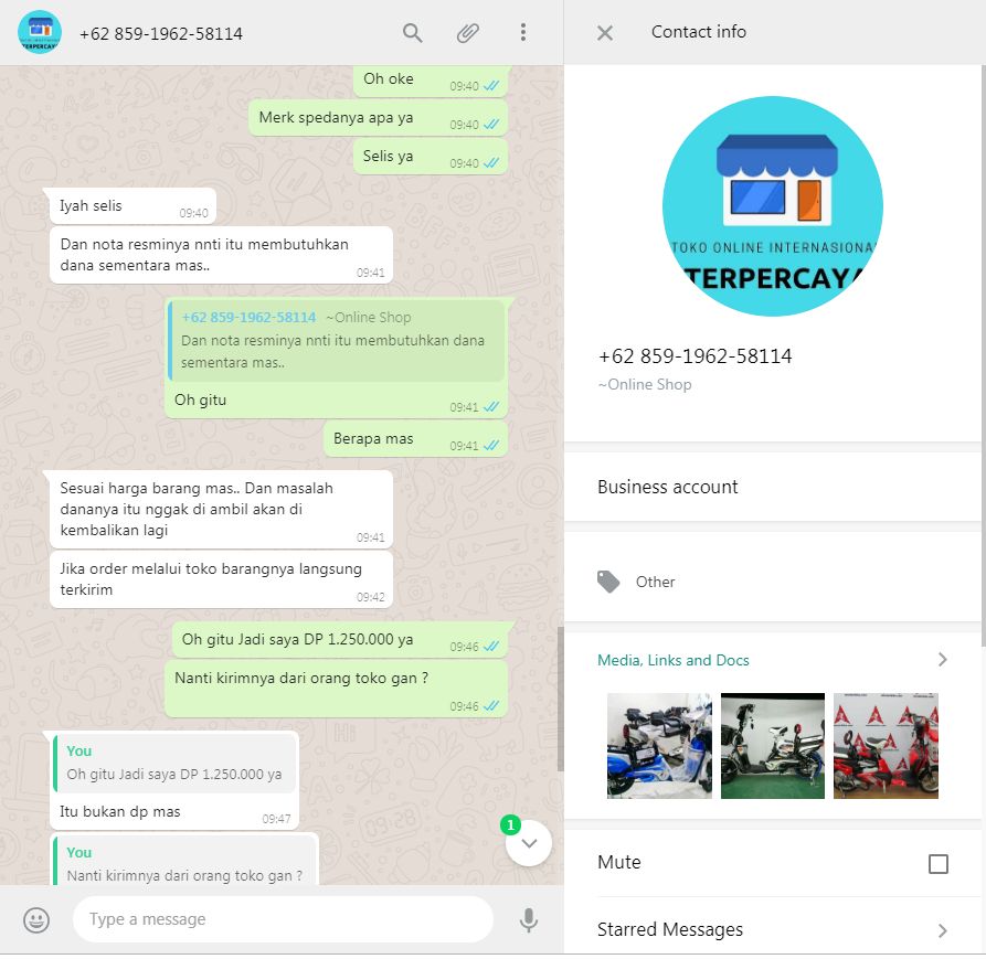 Hati hati penipuan Sepeda Listrik - Selis di online store, Kronologi Terlampir