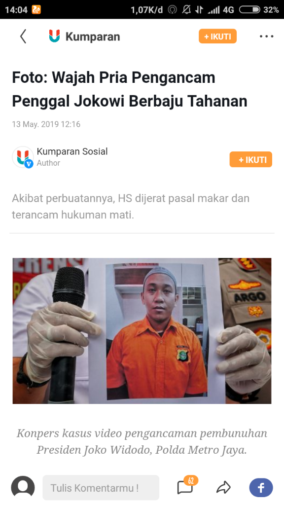 Foto Pengancam Penggal Jokowi Berbaju Tahanan Saat Konfrensi Pers