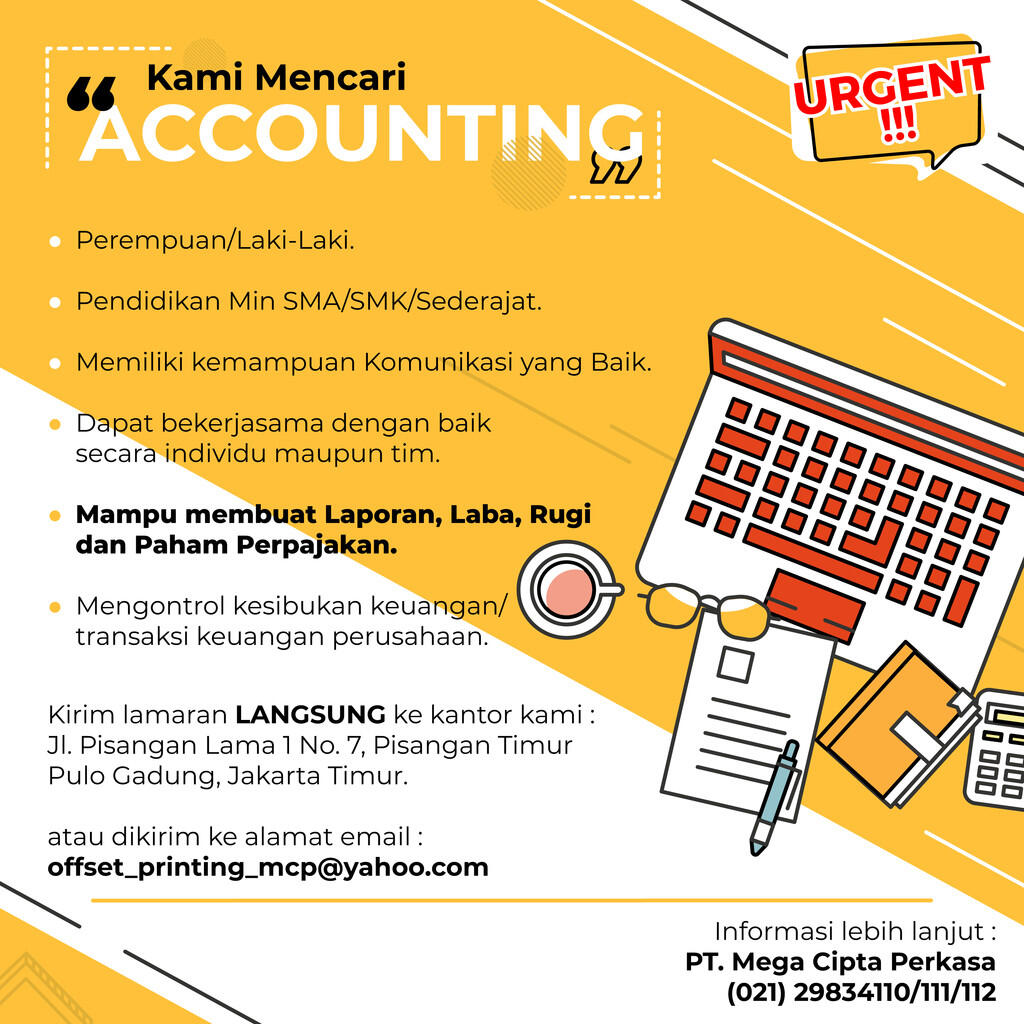 Lowongan Kerja Bagian Accounting (Akutansi)
