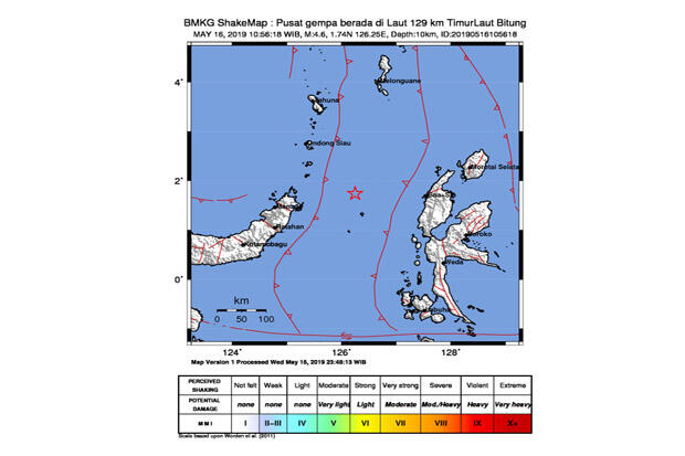 Wilayah Bitung Diguncang Gempa Dangkal 4,6 Skala Richter