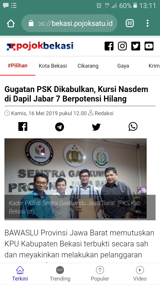 Gugatan PSK Dikabulkan, Kursi Nasdem di Dapil Jabar 7 Berpotensi Hilang