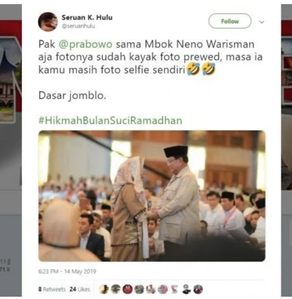 Pegangan Tangan, Foto Prabowo dan Neno Warisman Ini Jadi Meme Kocak