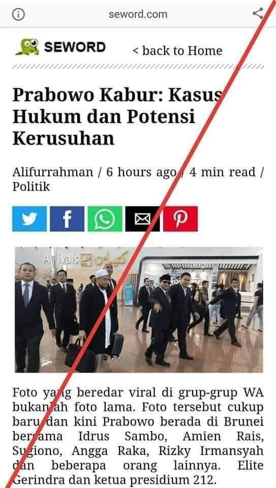 Hoax Foto Prabowo Plesiran Keluar Negeri Jelang 22 Mei