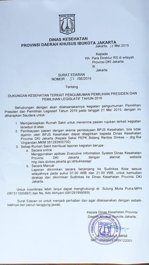 Pemprov DKI Gratiskan Seluruh Rumah Sakit untuk Massa Aksi 22 Mei