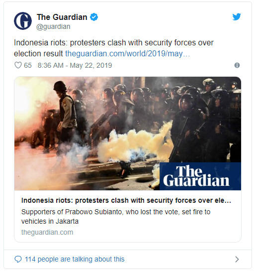 Media Asing Soroti 'Kerusuhan' Aksi 22 Mei di Indonesia