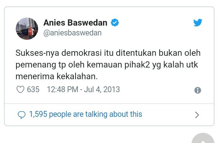 Twit Tahun 2013 Soal 'Pihak yang Kalah' Viral, Ini Kata Anies