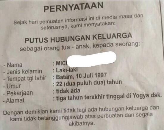 Viral, Pria Ini Dicoret dari Silsilah Keluarga Lewat Pengumuman Koran