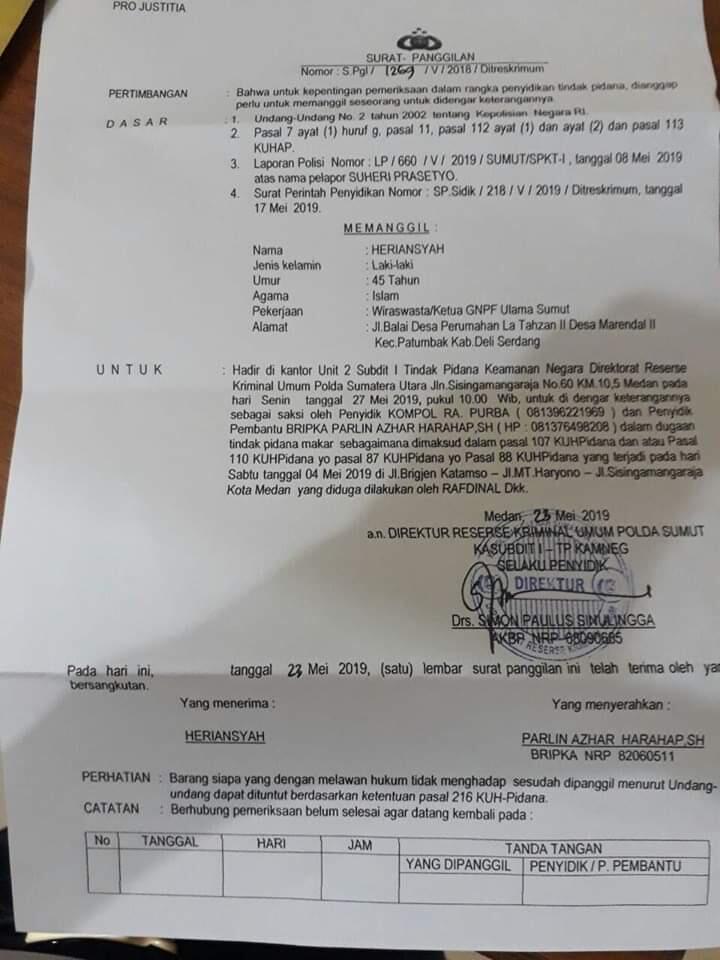 Ust Rafdinal, Wakil Ketua GNPF Sumut Ditangkap Karena Dugaan Makar