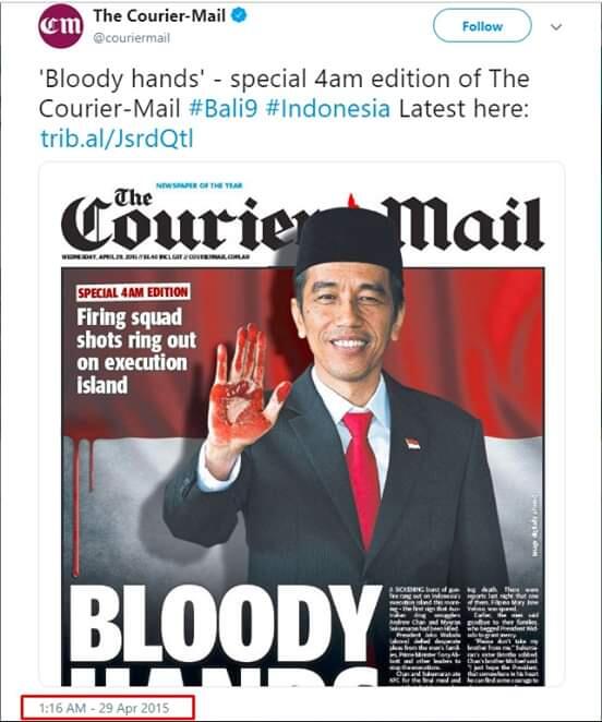 Koran Australia "Tangan Jokowi Berlumur Darah": Koran 4 Tahun Lalu