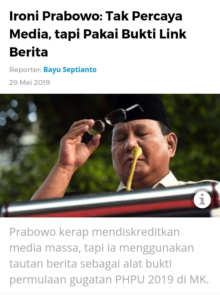 Ironi Prabowo: Tak Percaya Media, tapi Pakai Bukti Link Berita
