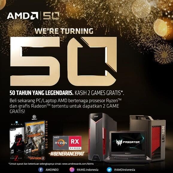 Rayakan Ultah AMD ke 50, Dapatkan 2 Game Gratis Tiap Pembelian Produk AMD Tertentu
