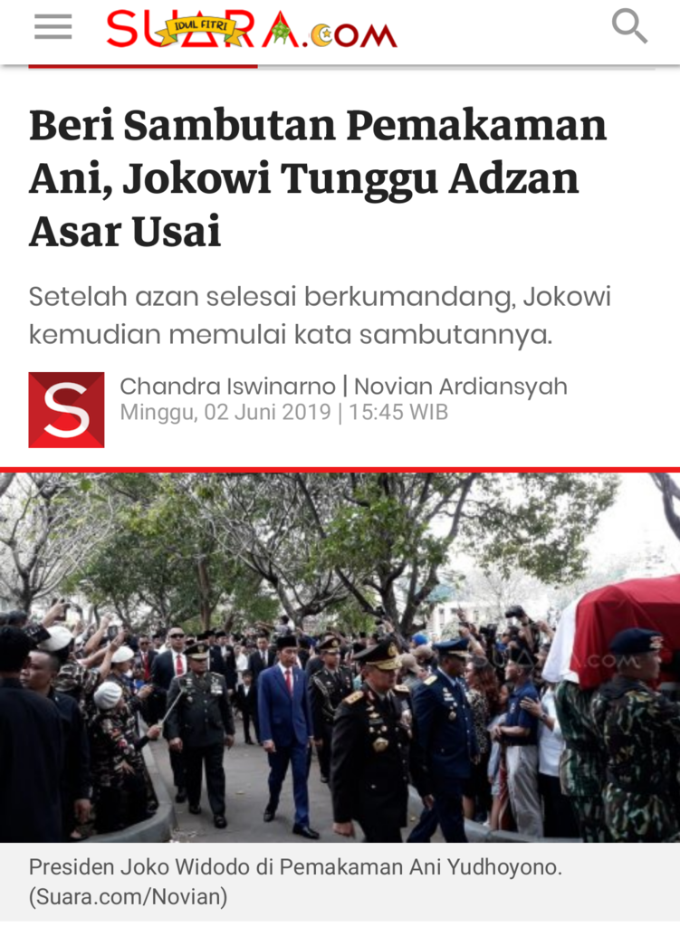 Beri Sambutan Pemakaman Ani, Jokowi Tunggu Adzan Asar Usai