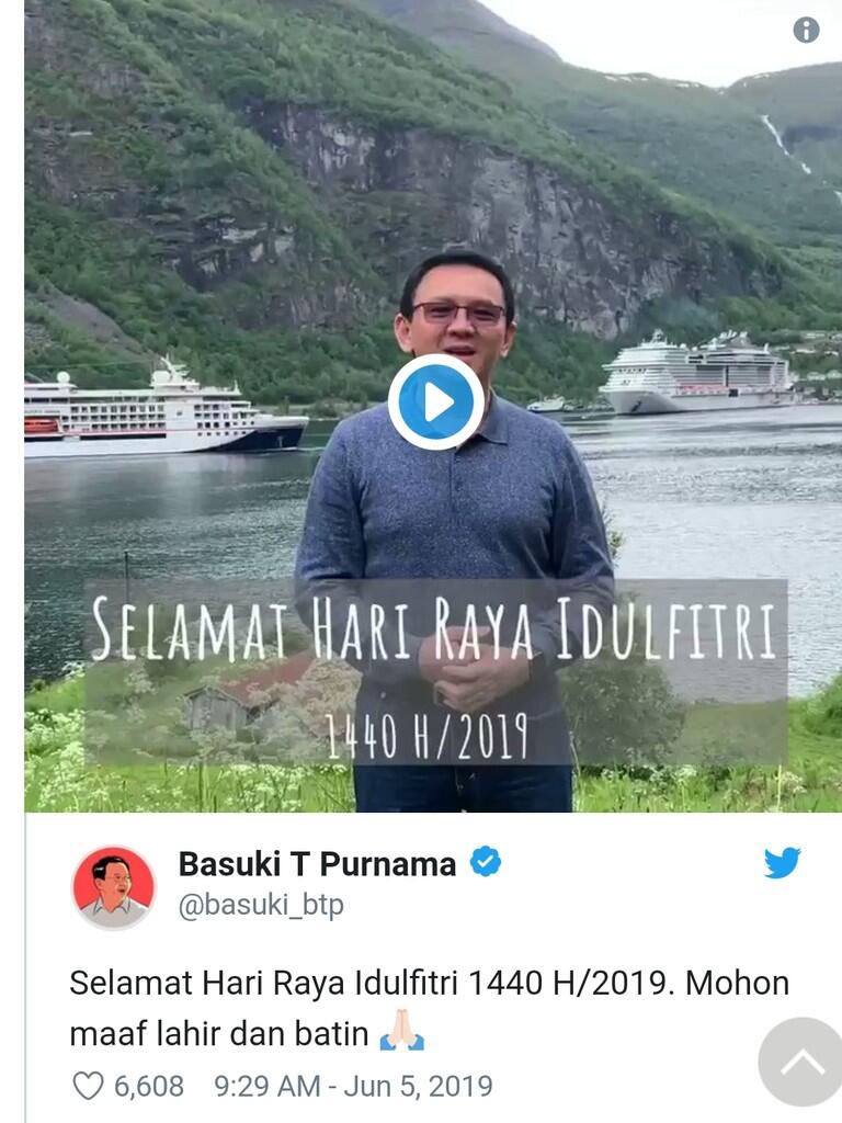 Ahok dan Mantan Istri Veronica Tan Ucapkan Selamat Idul Fitri