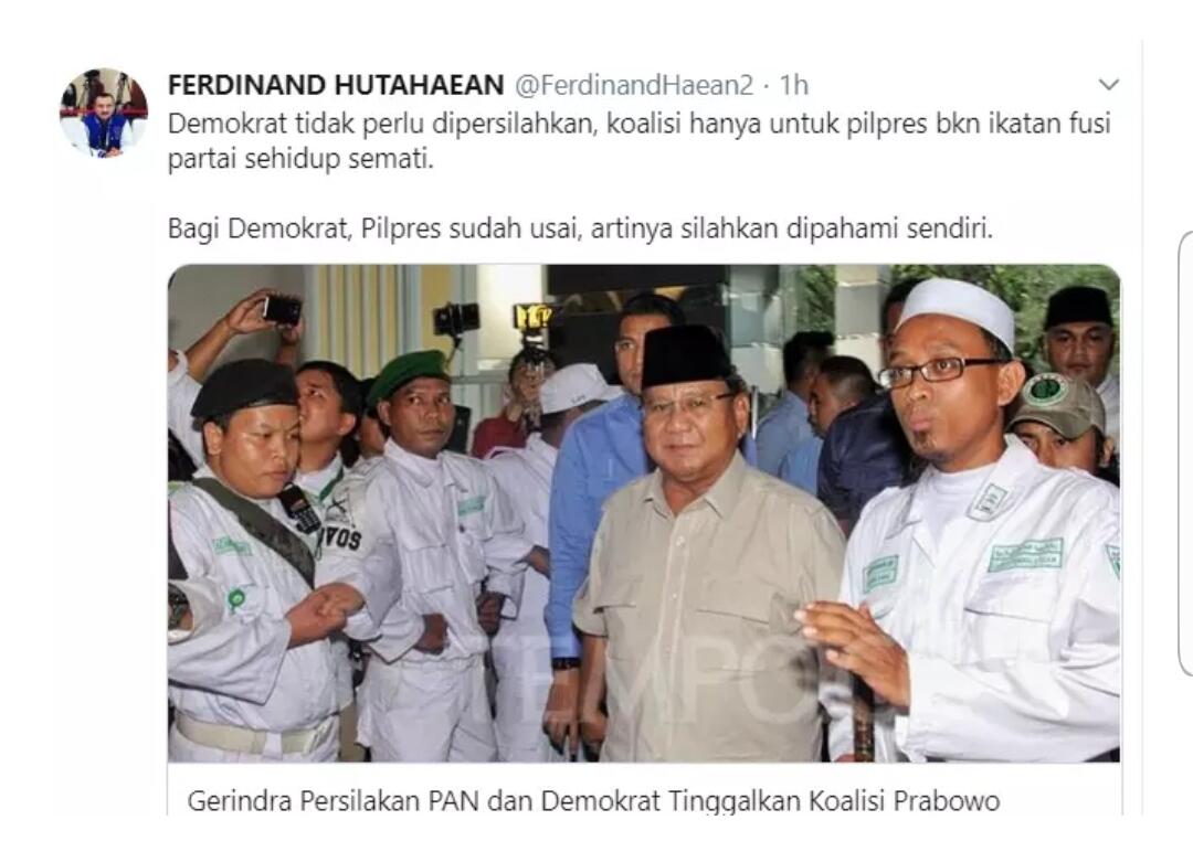 Gerindra Minta PD dan PAN Tinggalkan Koalisi, Demokrat: Kita Tidak Sehidup Semati