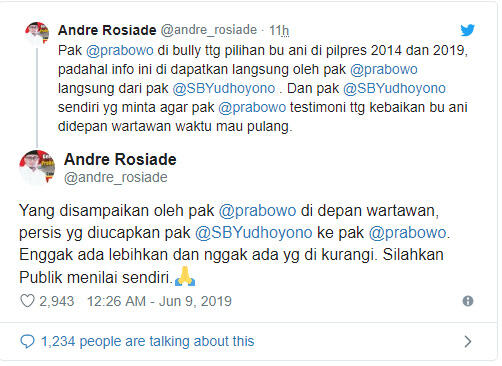 Prabowo Dibully Sebut Pilihan Politik Ani, BPN: Info Itu Langsung Diterima dari SBY