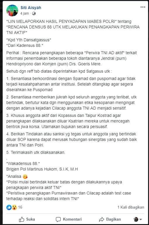 Hasil Penyadapan Sebut Densus 88 Akan Tangkap Perwira TNI Aktif, Polri Angkat Bicara