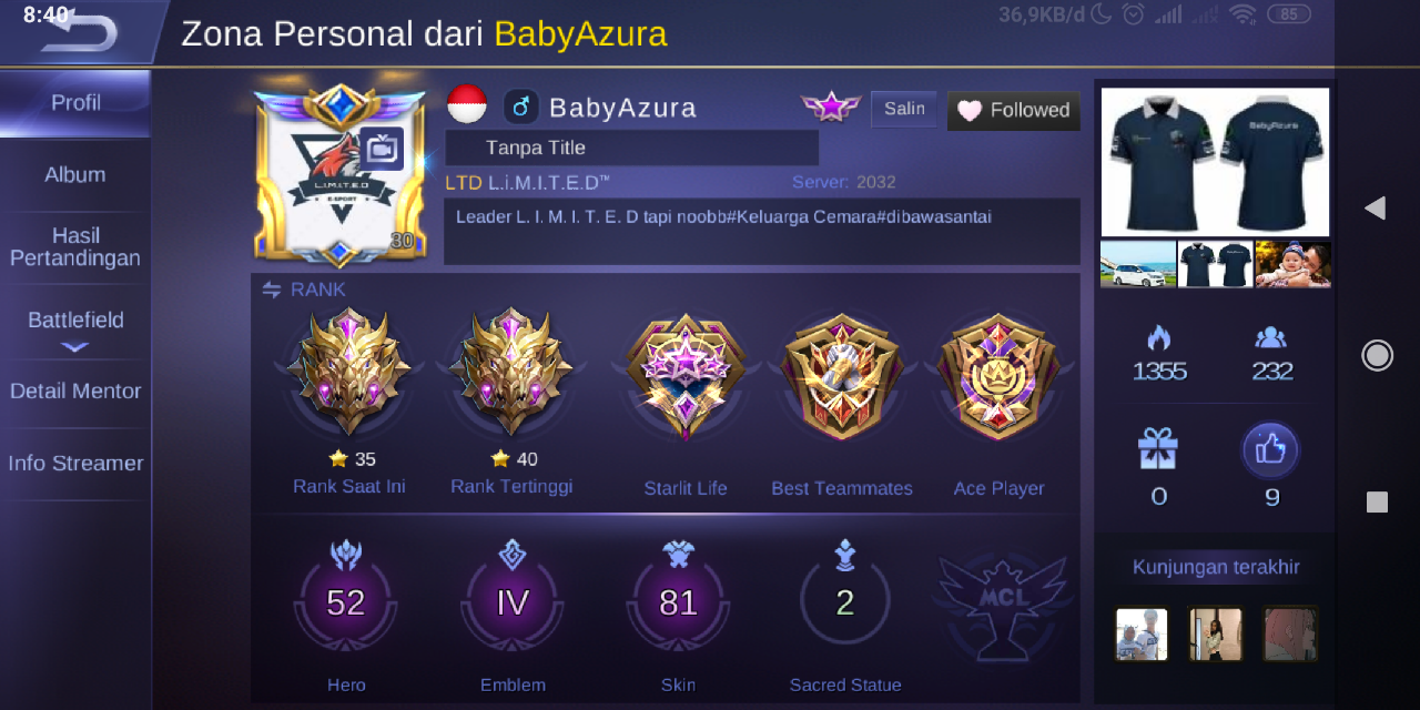 Dicari pemain ML ( Mobile legend ) Bandung Bisa Party online Atau Mabar Ditempat