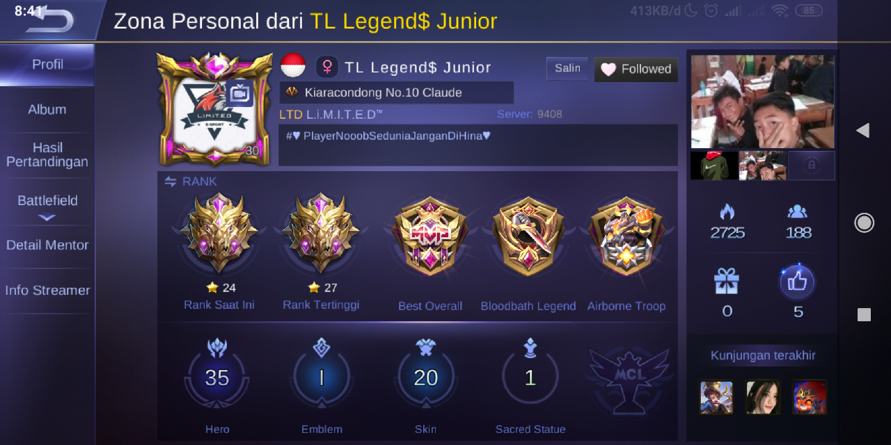 Dicari pemain ML ( Mobile legend ) Bandung Bisa Party online Atau Mabar Ditempat