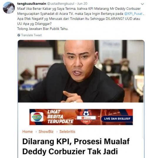 Proses Mualaf Deddy Corbuzier Batal Tayang di TV, MUI Tegur KPI