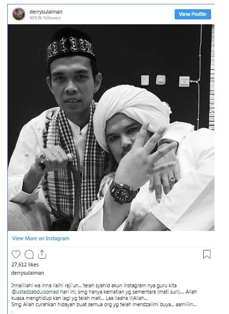 Innalillahi! IG Ustaz Abdul Somad Diretas, Semoga Cuma Mati Suri