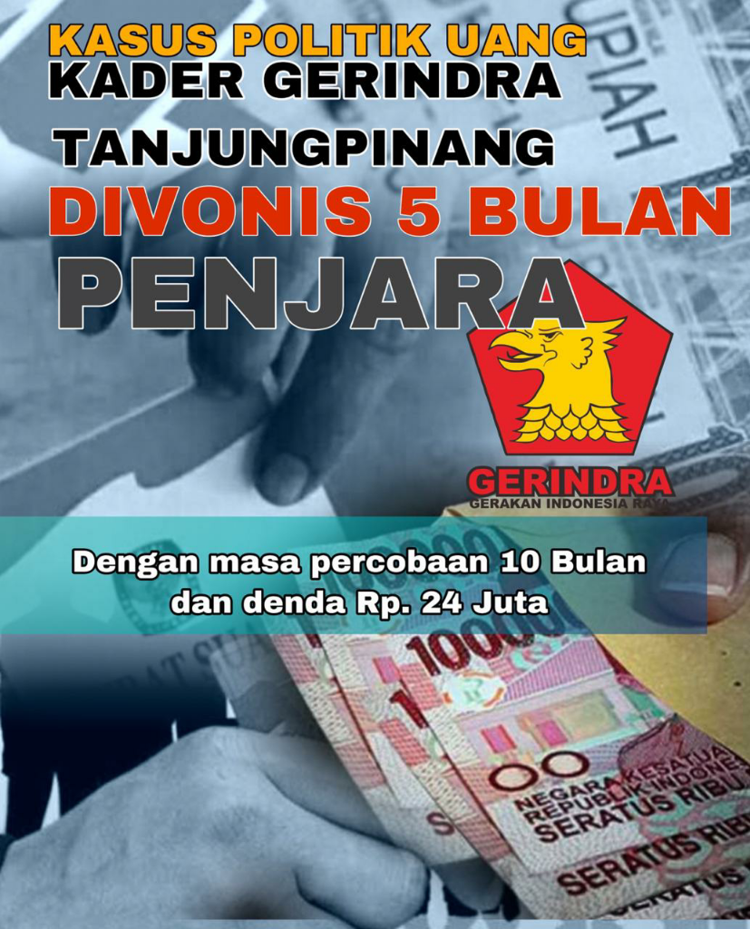 Terbukti Melakukan Politik Uang, Caleg Gerindra di Kep. Riau Diputus Bersalah