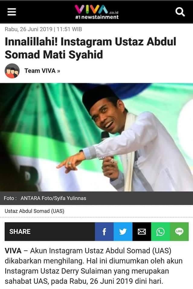 Akhirnya Ustaz Abdul Somad Matikan Akun IG Lama, Ini Klarifikasinya