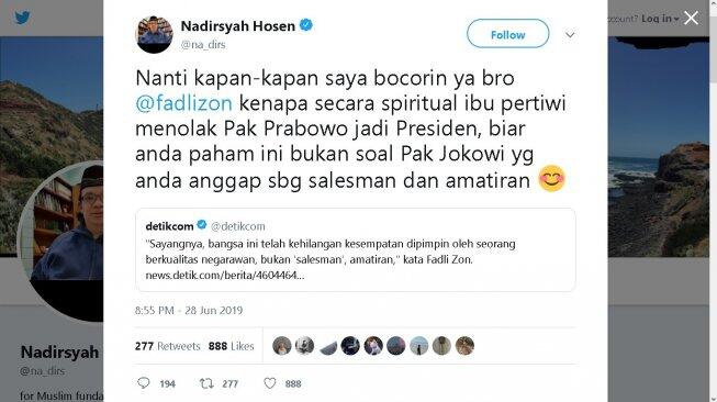 Sindir Jokowi Salesman dan Amatiran, Fadli Zon 'Disemprot' Gus Nadir