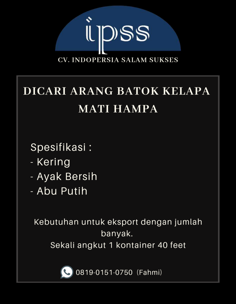 Dicari Produsen Arang Batok Kelapa