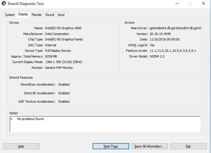 VGA terdeteksi sebagai Render di 'dxdiag'
