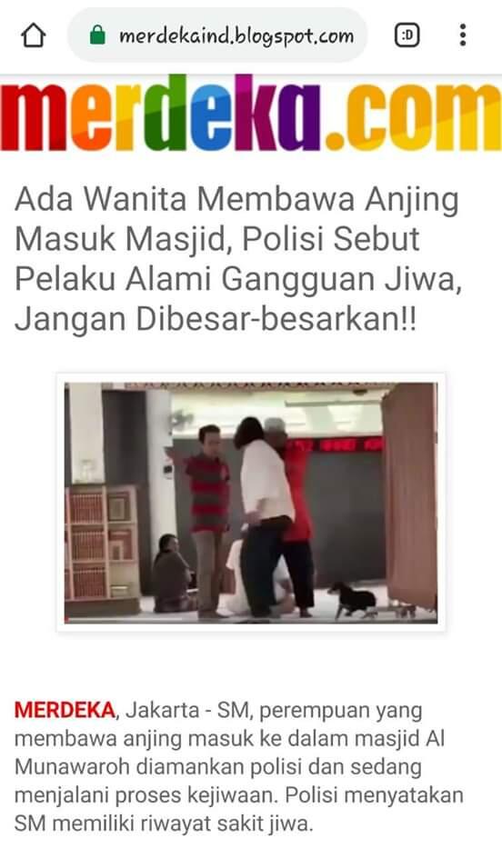 Cek Fakta: Nama Merdeka.com Dicatut Sebar Hoaks Berita Wanita Bawa Anjing ke Masjid