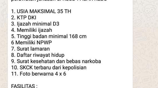 Beredar Pesan Lowongan Kerja Jadi Pemandi Jenazah di RSUD Pasar Rebo Hoaks