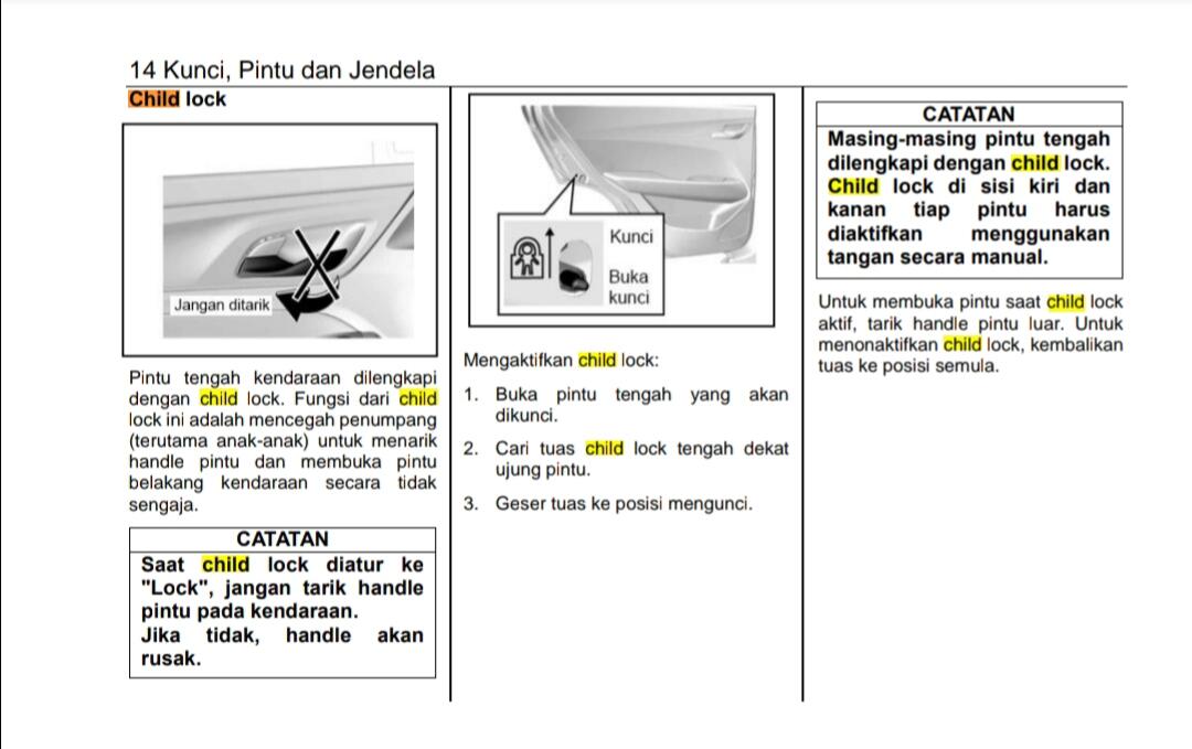 Wuling Cortez, Cara Mengaktifkan Child Lock
