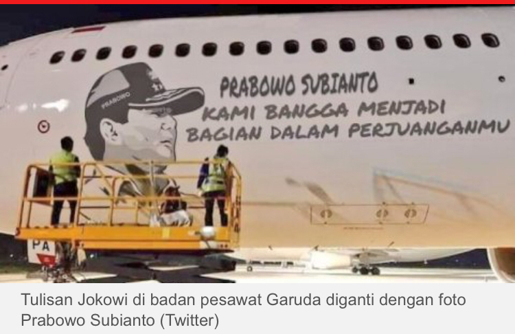 Saingi Jokowi, Pendukung Edit Foto Prabowo di Badan Pesawat Garuda