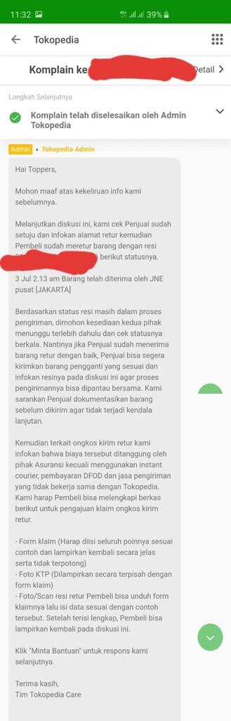 Penggantian ongkir retur tokped dengan asuransi