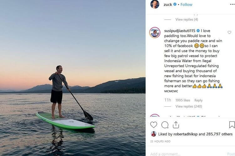 Menteri Susi Tantang Zuckerberg Lomba Paddle, Hadiahnya?