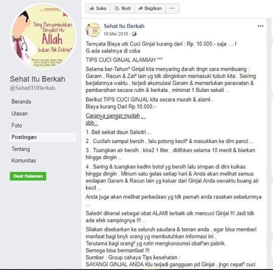 &#91;HOAKS&#93; Ternyata Biaya untuk Cuci Ginjal Kurang dari Rp10.000 Saja!