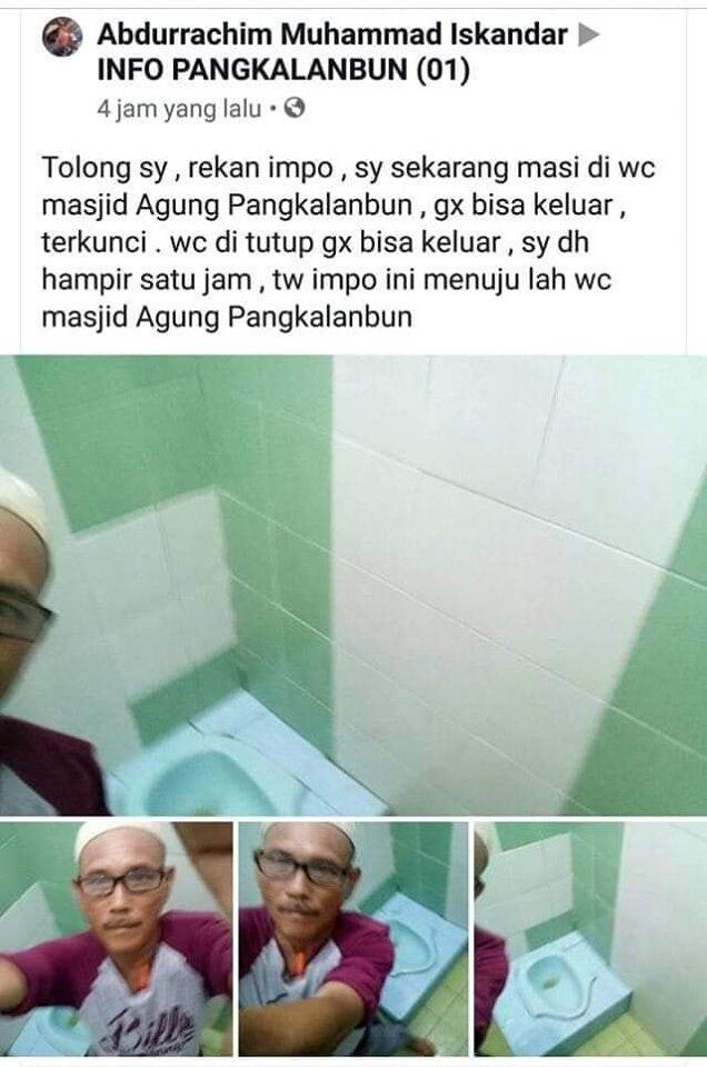 Viral! Pria Terkunci di WC Minta Tolong ke Grup FB, Foto Selfienya Bikin Salfok