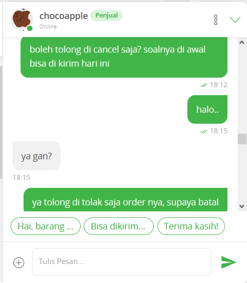 Penipuan toko Chocoapple melalui tokopedia