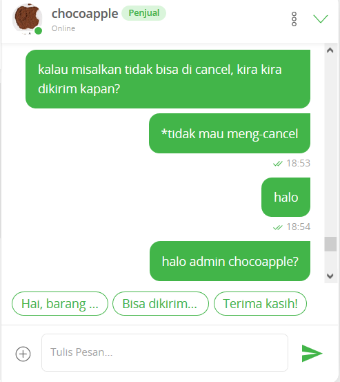 Penipuan toko Chocoapple melalui tokopedia