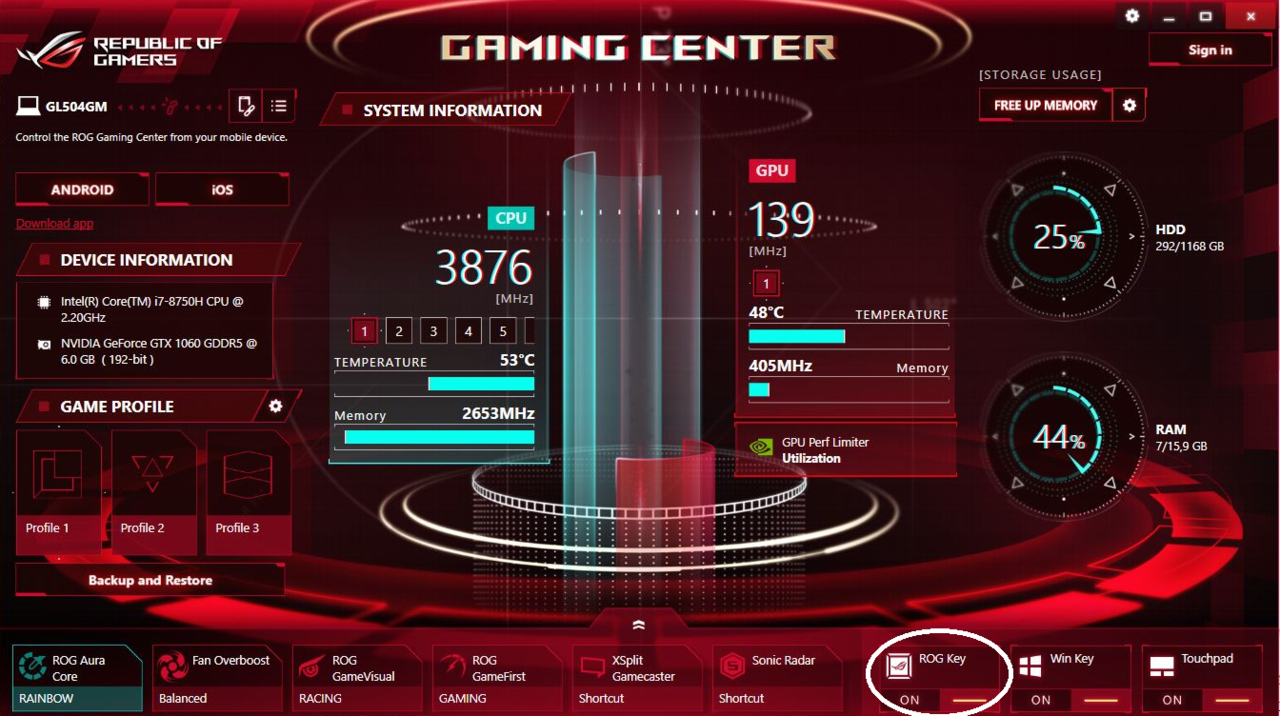 Help Gan, ASUS ROG STRIX GL503GE-EN023T, Tombol ROG tidak berfungsi dengan benar