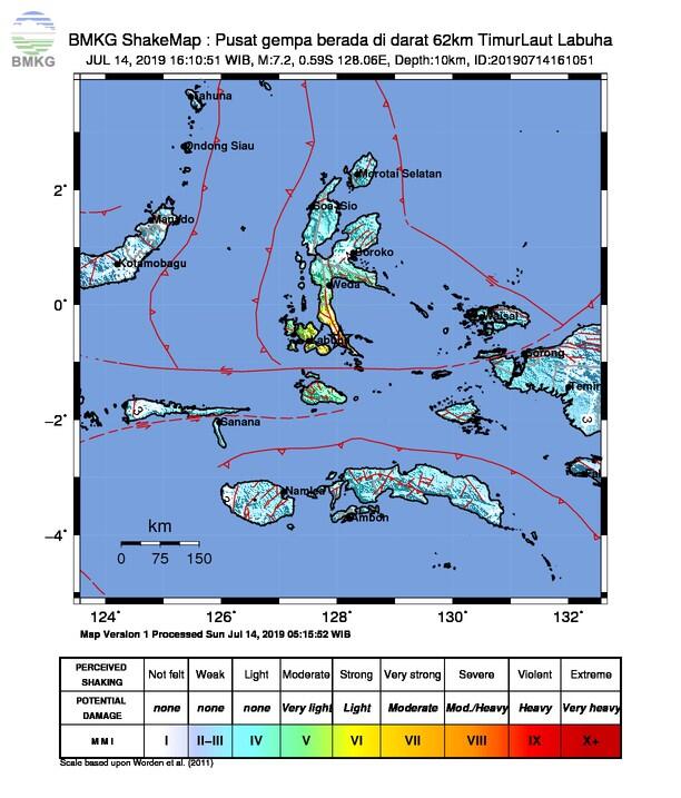 14-15 Juli 2019: Maluku Utara Diguncang 62 Kali Gempa Bumi