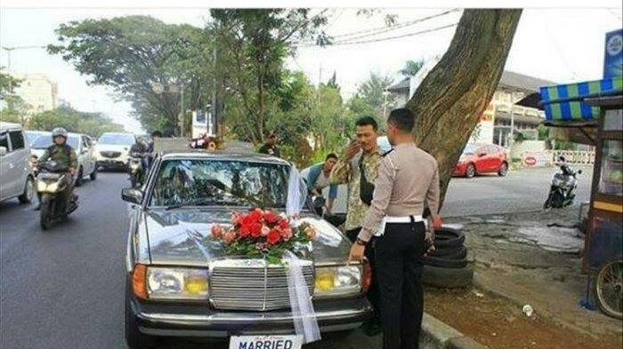 Virall!! Polisi tilang mobil pengantin