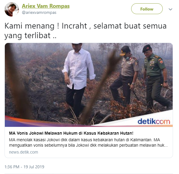 File putusan 194 Halaman Jokowi Melawan Hukum Kasus Kebakaran Hutan
