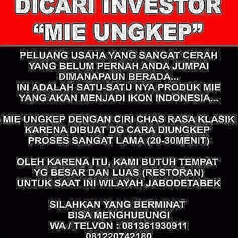DICARI...!!! INVESTOR "MIE UNGKEP"