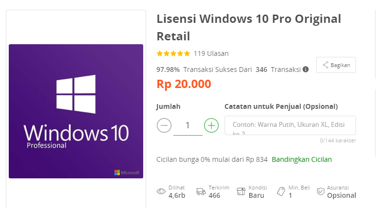 Windows 10 Pro Original cuma Rp20.000..!! Tapi yakin aman?