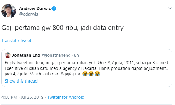 Yuk ramekan tagar #gaji8juta dg sebut gaji pertama feat adarwis?